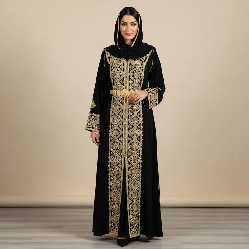 Moroccan Woman in Traditional Abaya Dress