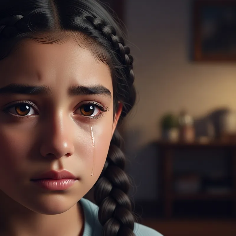 Young Hispanic Girl with Sad Expression