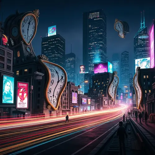Surreal Cyberpunk City Nightscape: Futuristic Architectural Elements