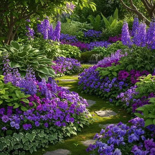 Tranquil Garden with Abundant Violet Flowers
