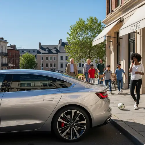Modern Car Parked on Quiet City Street