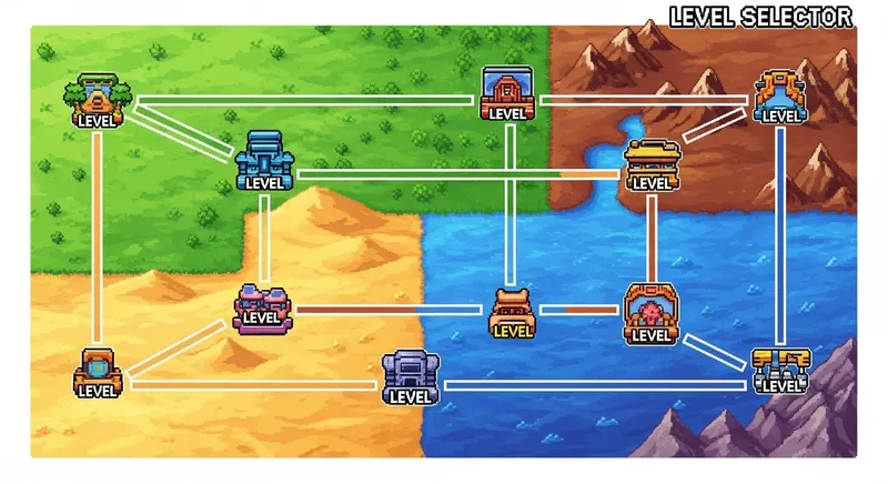 Pixelated Level Selector Map Inspired by Vintage Games
