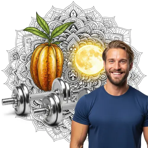 Mandala Holistic Life Fruit & Moon Design with Strong Smiling Man