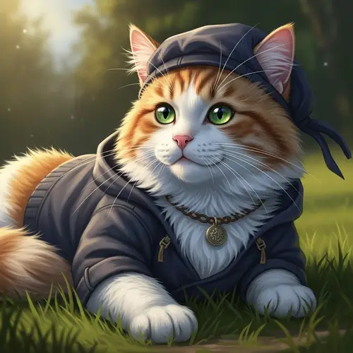 Vibrant Orange Fluffy Cat in Forest Setting | Ethereal Image