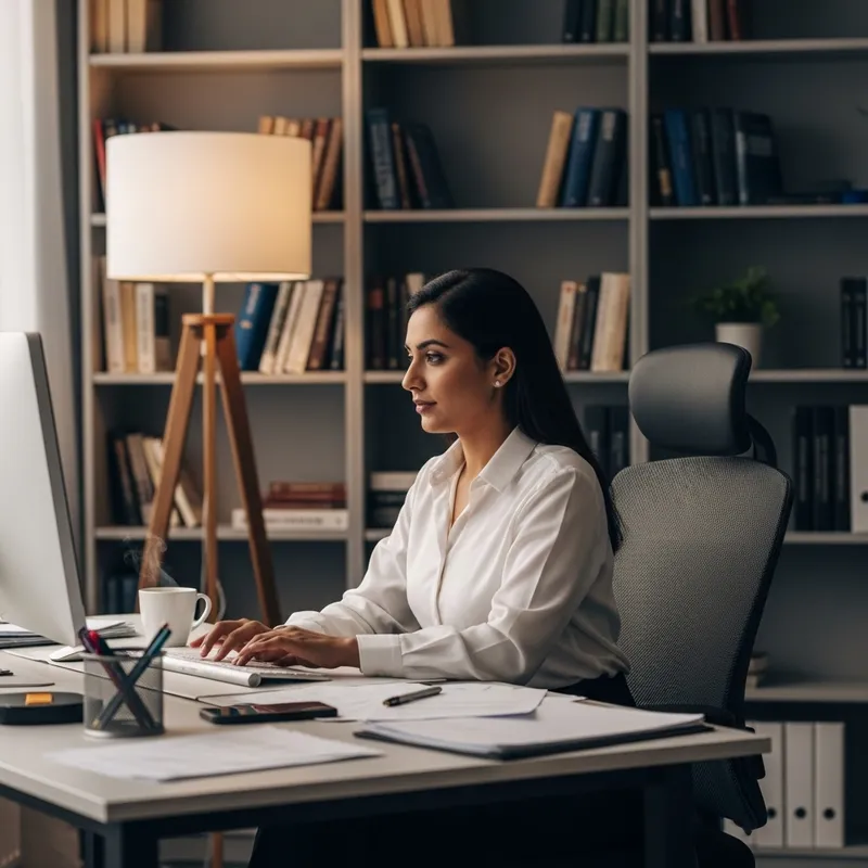 Serene South Asian Woman Working | Office Environment