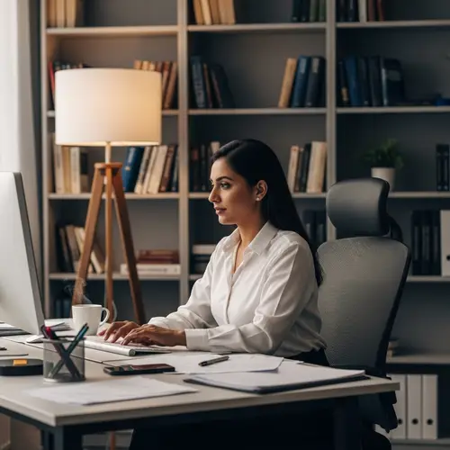 Professional South Asian Woman at Work | Modern Office Scene