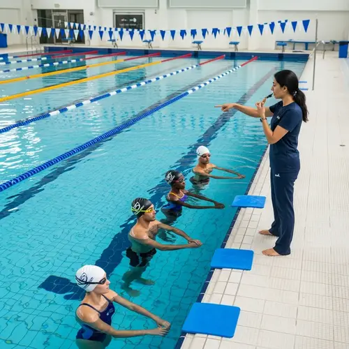 Diverse Swimmers Prep for Breath-Holding Training | Indoor Pool