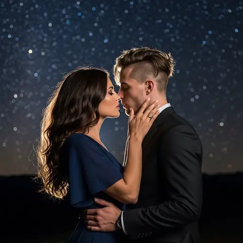 Romantic Midnight Kiss under Starlit Sky