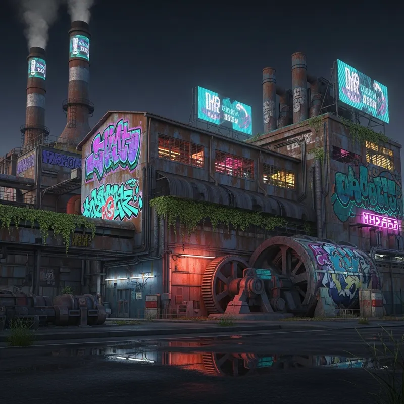 Abandoned Factory in a Cyberpunk City