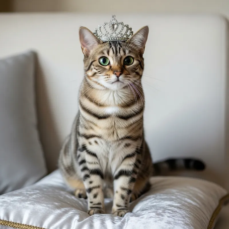 Regal Princess Cat on Plush Pillow | Majestic Feline Royalty