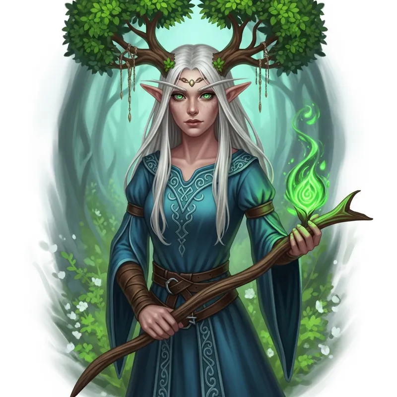 Graceful Half-Elf Druid with Enchanting White-Blonde Hair