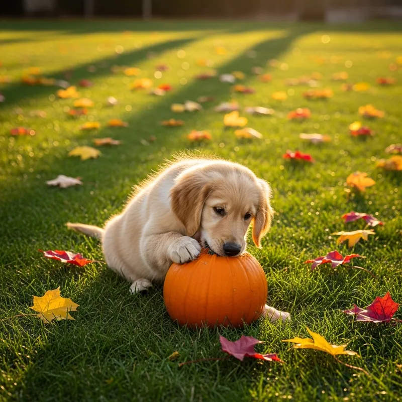 Joyful Dog Enjoys Pumpkin This Fall Season