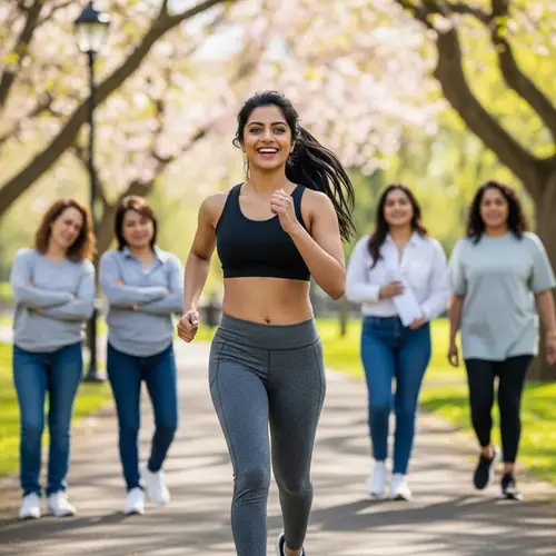 Vibrant South Asian Woman Running in Picturesque Park