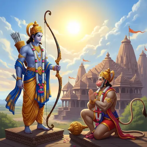 Lord Rama and Hanuman: Epic Indian Mythology Scene