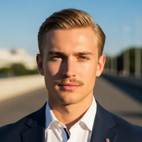 Polished Blonde Male Portrait with Energetic Vibe