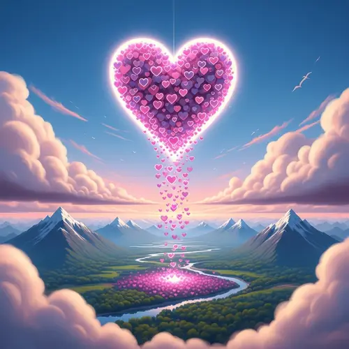 Unlimited Love: Radiant Hearts Shower in Open Sky