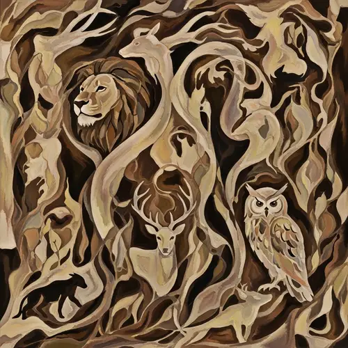 Abstract Interpretation of Wild Animals with Fluid Shapes & Earthy Tones