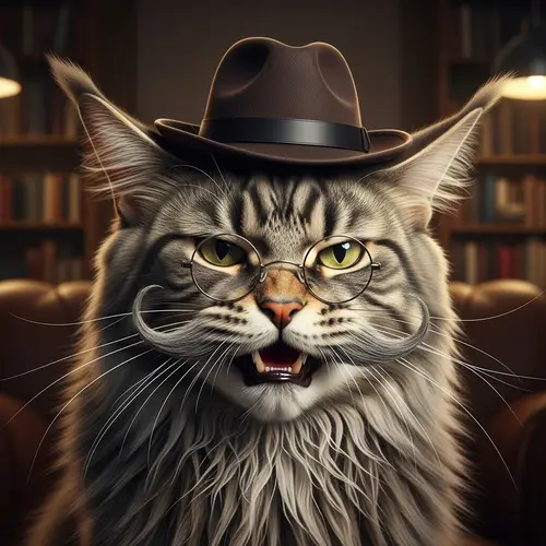 Angry Cat with Hat and Spectacles | Unique Feline Style