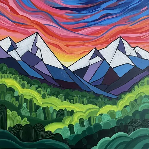 Abstract Mountain Landscape at Sunset