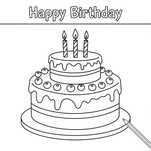 Simple Birthday Cake Coloring Page for 2-Year-Olds