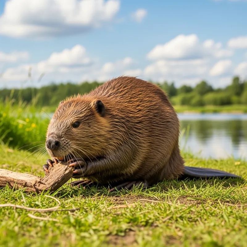 Castor: Nature's Busy Beaver in a Serene Scene