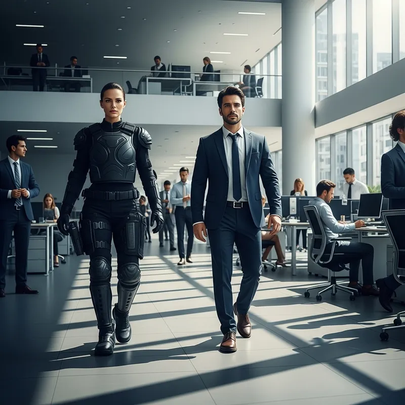 High-Powered Corporate Security in Futuristic Office