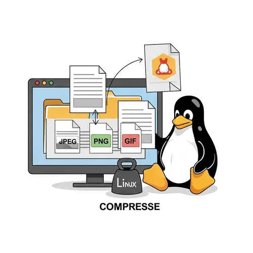 Linux File Compression: Penguin Compressing JPEG, PNG, GIF