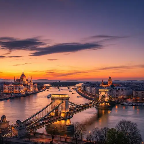 Budapest Sunset Panorama: Chain Bridge & Parliamentary Architecture