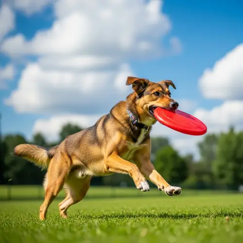 Playful Mixed Breed Dog Running in Lush Green Park