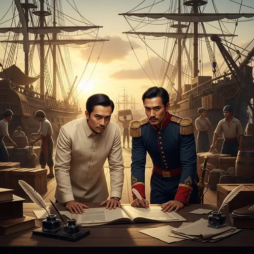 19th Century Philippines Scene: Port Pact Between Two Figures