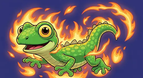 Cute Flaming Lizard Illustration in Cell Shading Style