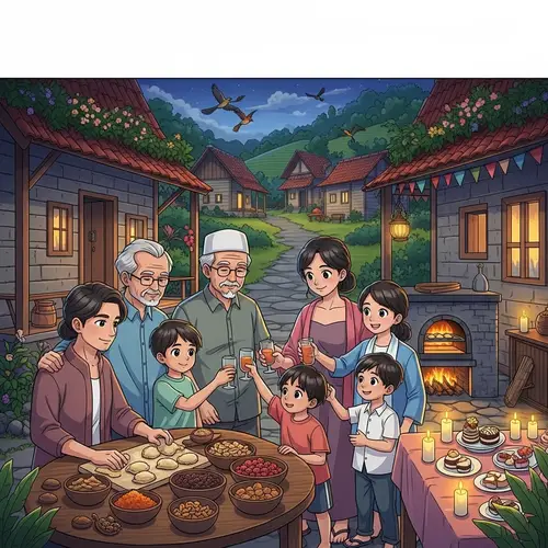 Traditional Hari Raya Celebration in Indonesian Village