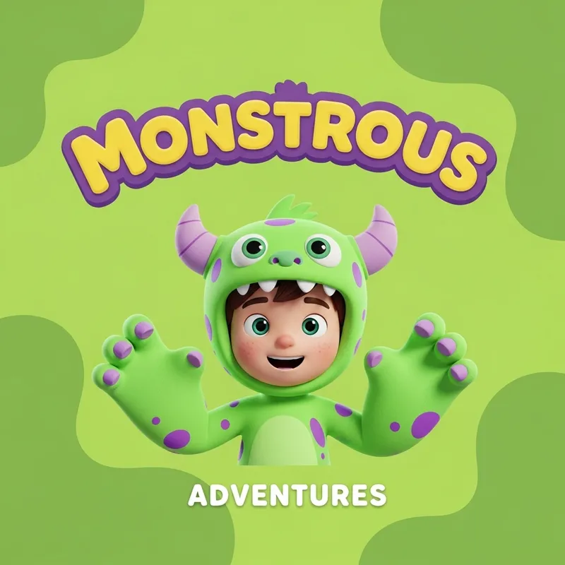 Boy Monster Costume in Animated Logo - Green Background Boy Monster Costume in Animated Logo - Green Background