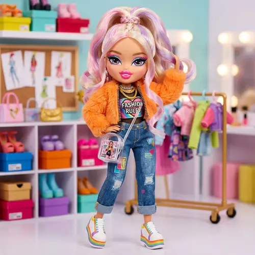 Fashion Doll with Exaggerated Eyes and Trendy Clothing