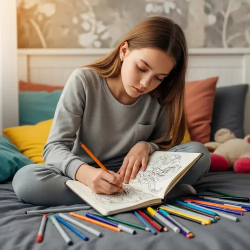 Talented Girl Artist Drawing Intricate Sketches in Cozy Room
