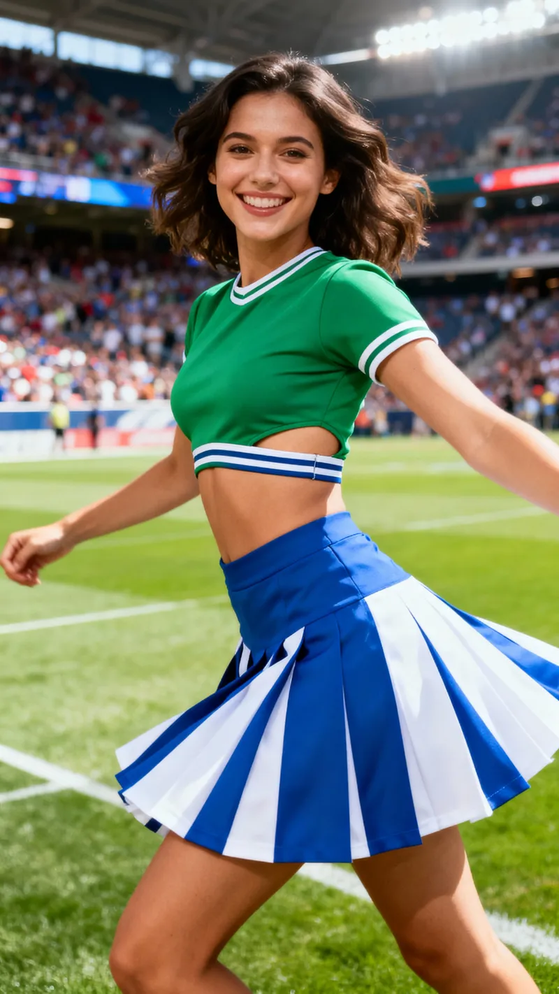 Vibrant Cheerleader Model in Dynamic Pose