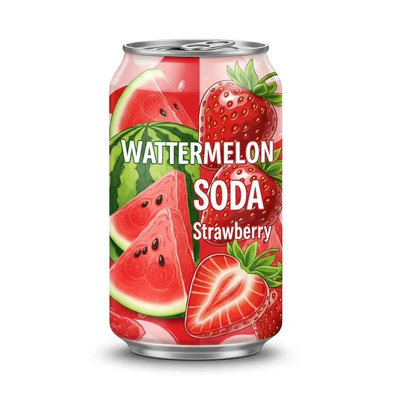 Vibrant Watermelon & Strawberry Soda Packaging