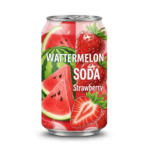 Vibrant Watermelon & Strawberry Soda Can Design