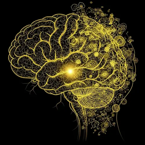 Intricate Connection: Brain-Mind Fusion in Gold, Black & Yellow
