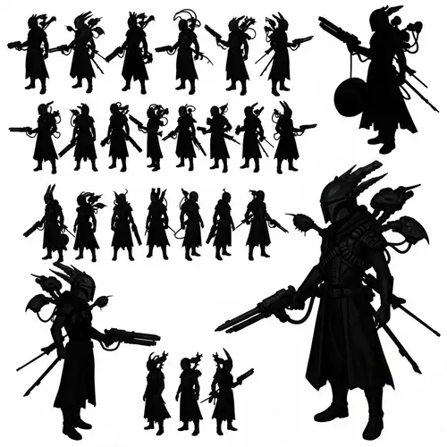 Imaginative Bounty Hunter Silhouettes in Sci-Fi Setting
