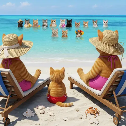 Ginger Cats Enjoying a Day at the Beach