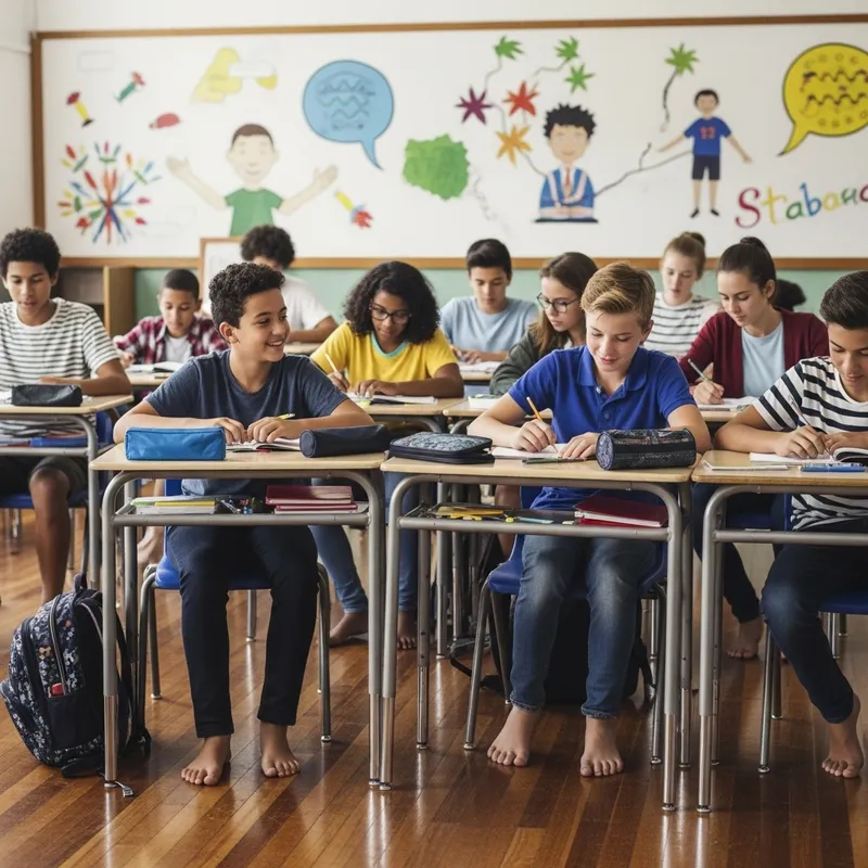 Diverse Classroom: 13-Year-Old Students Engaged in Learning