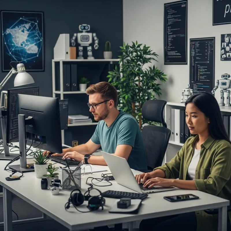 Professional Programmers in Cozy Office | Coding Scene Image Professional Programmers in Cozy Office | Coding Scene Image