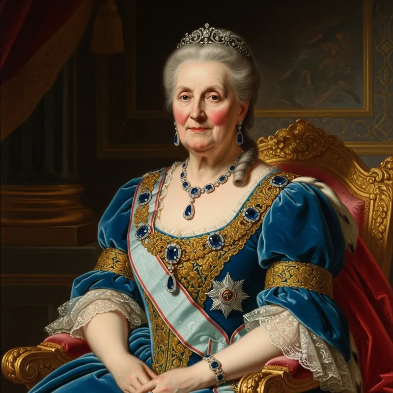 Regal Portrait of Queen Elizabeth in a Sapphire Parure