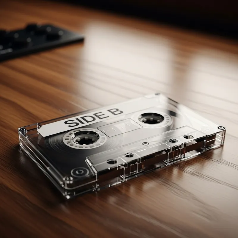 Side B Cassette Tape on Classic Oak Desk - Vintage Music Revival
