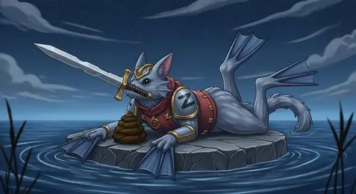 Mythical Creature with Sword Nose and Flippers | Tranquil Night Scene