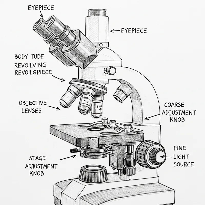 Detailed Microscope Sketch with Labels