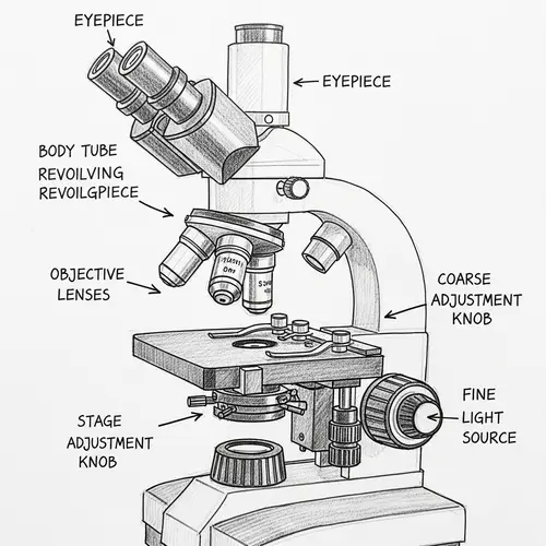 Detailed Microscope Sketch with Labels