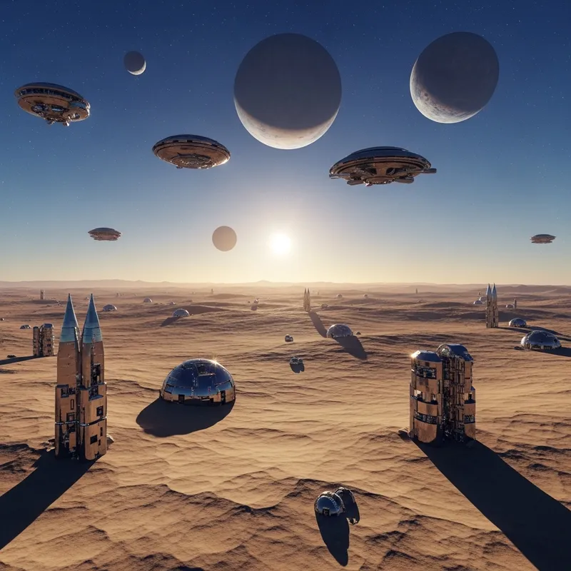 Surreal Desert Planetscape: Mystique & Metallic Marvels Surreal Desert Planetscape: Mystique & Metallic Marvels