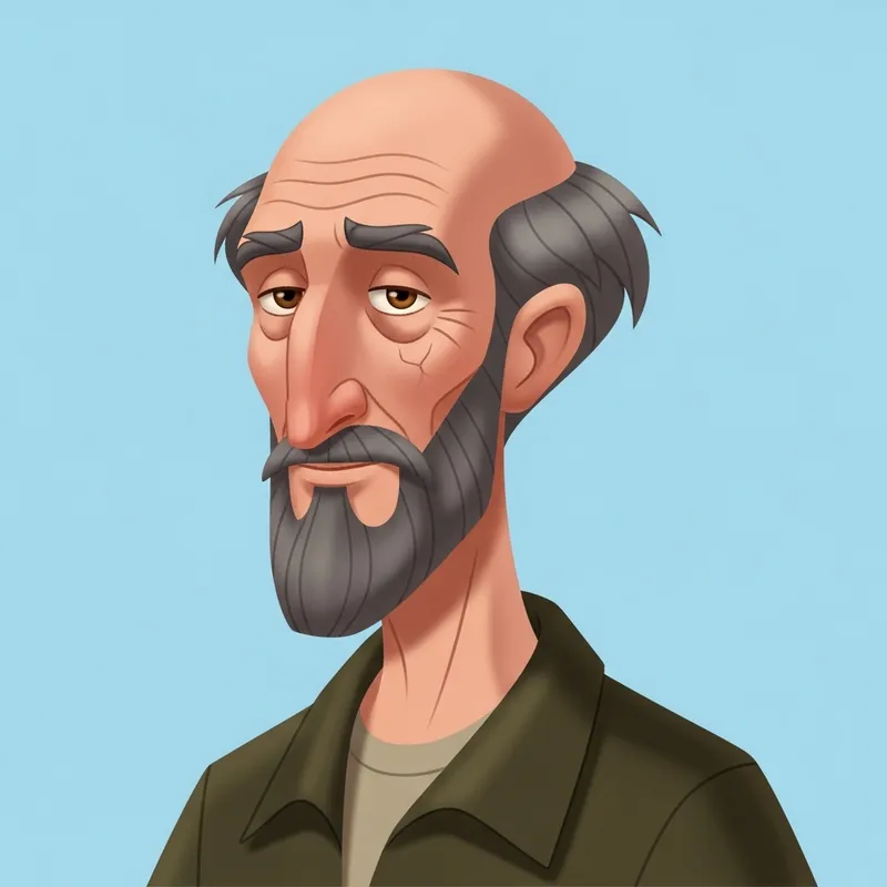Intriguing Animated Character with Salt and Pepper Beard and Hair